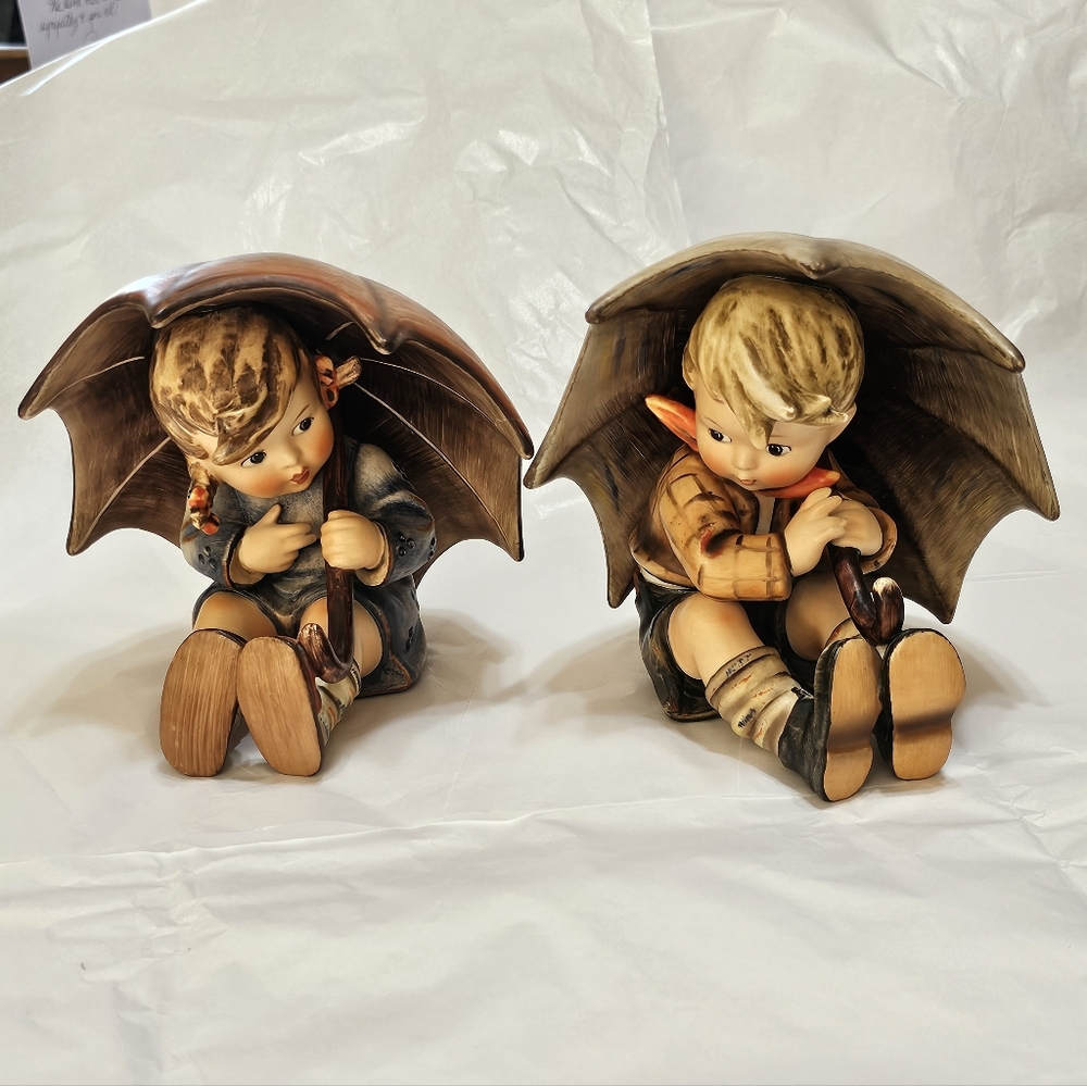 Vintage Hummel "Umbrella Boy" And "Ubrella Girl" Figurine Pair